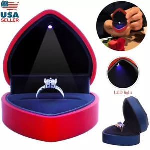 2× Diamond Ring Box LED Light Velvet Jewelry Gift Wedding Proposal Organizer USA - Picture 1 of 15