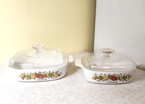 2 Vintage Corning Ware E3 Spice of Life L'Echalote 1 Qt & 1.75 Qt 8 & 6" Square - Picture 1 of 6