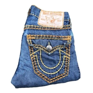 TRUE Religion Jeans Size 28 RICKY SUPER QT Blue Orange Stitch RARE - Picture 1 of 9