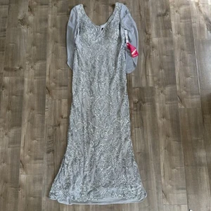 NEU R&M Richards Kleid in voller Länge Pailletten Glitzer Silber Damen 12 Hochzeit - Bild 1 von 14