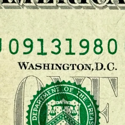 September 13th 1980 Dollar Sept 13 1980 Birthday Anniversary Fancy Serial Number - Image 1 of 4