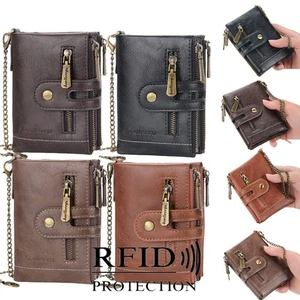 Cartera de cadena para hombre de cuero RFID motociclista camionero cremallera doble pliegue con cremallera bolsillo para monedas - Imagen 1 de 22