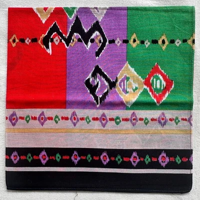 VTG Mens Handkerchief Aztec Geometric African Patterns Pocket Square Cotton 17" - Image 1 of 3