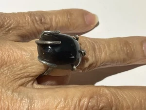 STERLING SILVER BLACK SPINEL cabochon adjustable ring SZ 6 - 7.5 - Picture 1 of 7