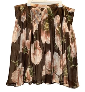 Carmen Marc Valvo Brown Floral Silk Pleated Midi Skirt Plus Size 22W ALine Fairy - Picture 1 of 16