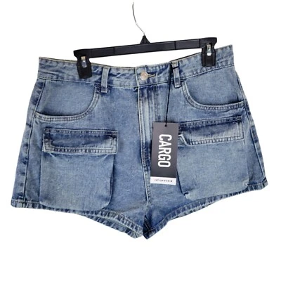 Refuge Womens Size 9 Blue Solid Jean Cargo Denim Shorts - Image 1 of 4