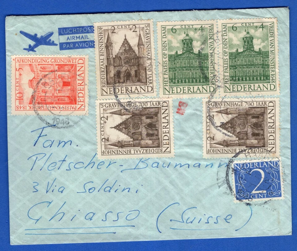 НИДЕРЛАНДЫ, 1948, ОБЛОЖКА АВИАПОЧТЫ В ШВЕЙЦАРИЮ, ХОРОШЕЕ СОСТОЯНИЕ  - Изображение 1 из 1