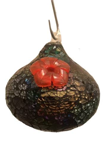 Beautiful Unique Colorful Collectible Glass Mosaic Pear-Shaped Bird Feeder Cover