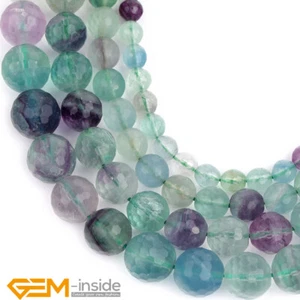 Natural Faceted Rainbow Fluorite Gemstone Loose Beads For Jewelry Making 15" AU - Picture 1 of 27