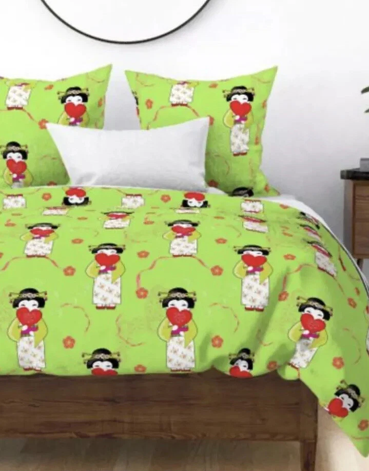 Funda nórdica con estampado de geisha niña con 2 fundas de almohada anime Japón dibujos animados corazones Foto 1 de 4