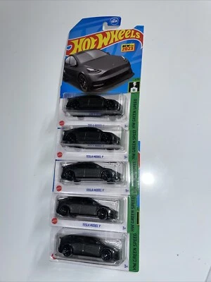 New Hot wheels Tesla Model Y Dark Grey 37/250 Hw Green Speed 3/10 Lot Of 5 - Image 1 of 4
