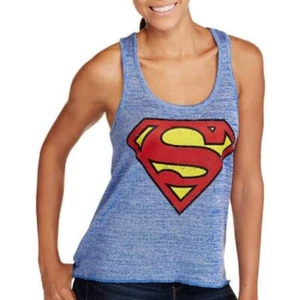 NEW DC Comics Juniors Women Superman Logo Blue Knit Raceback Tank Top M 7-9 - Picture 1 of 3