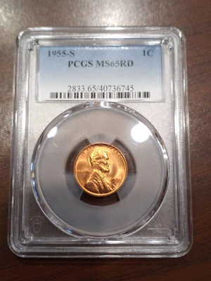 1955-S Wheat Cent - MS65RD - PCGS - Rich Color - Image 1 of 4
