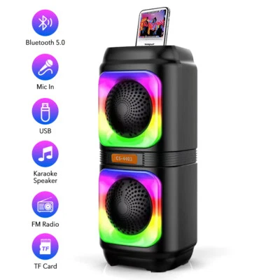Bluetooth 5.0 Lautsprecher Stereo Subwoofer TWS Musikbox RGB Boombox Party USB - Bild 1 von 4