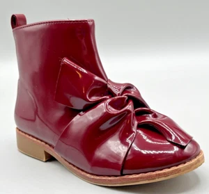 Zara Girls Burgundy-Red Patent Ankle Boots (EU 26), decorative bow, zip closure - Picture 1 of 16