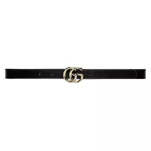 GUCCI GG Marmont $420 Black Leather Thin Belt New & Authentic - Picture 1 of 2