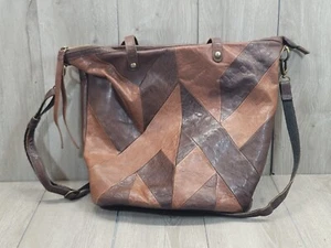 LUCKY BRAND Leather Patchwork Boho Bag Purse Black & Brown - Picture 1 of 13