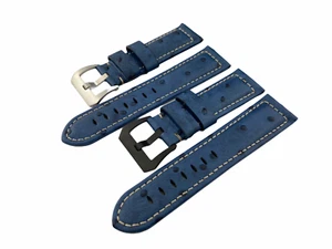 Blue Genuine Leather Strap Band fit PANERAI OFFICINE Watches 22 24 26mm - Imagen 1 de 9