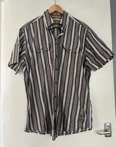 Camel Active S/S Shirt Short Sleeved Cotton Stripe XL Extra Large Brown White - Picture 1 of 10