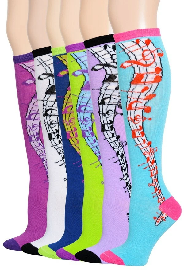 2 PARES CALCETINES MUJER MULTICOLOR NOTA MUSICAL NOVEDAD HASTA LA RODILLA TALLA 9-11 Foto 1 de 4