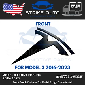 TESLA MODEL 3/Y Front Hood MATTE BLACK Emblem OEM Upgrade Frunk T Badge Logo NEW - Picture 1 of 3