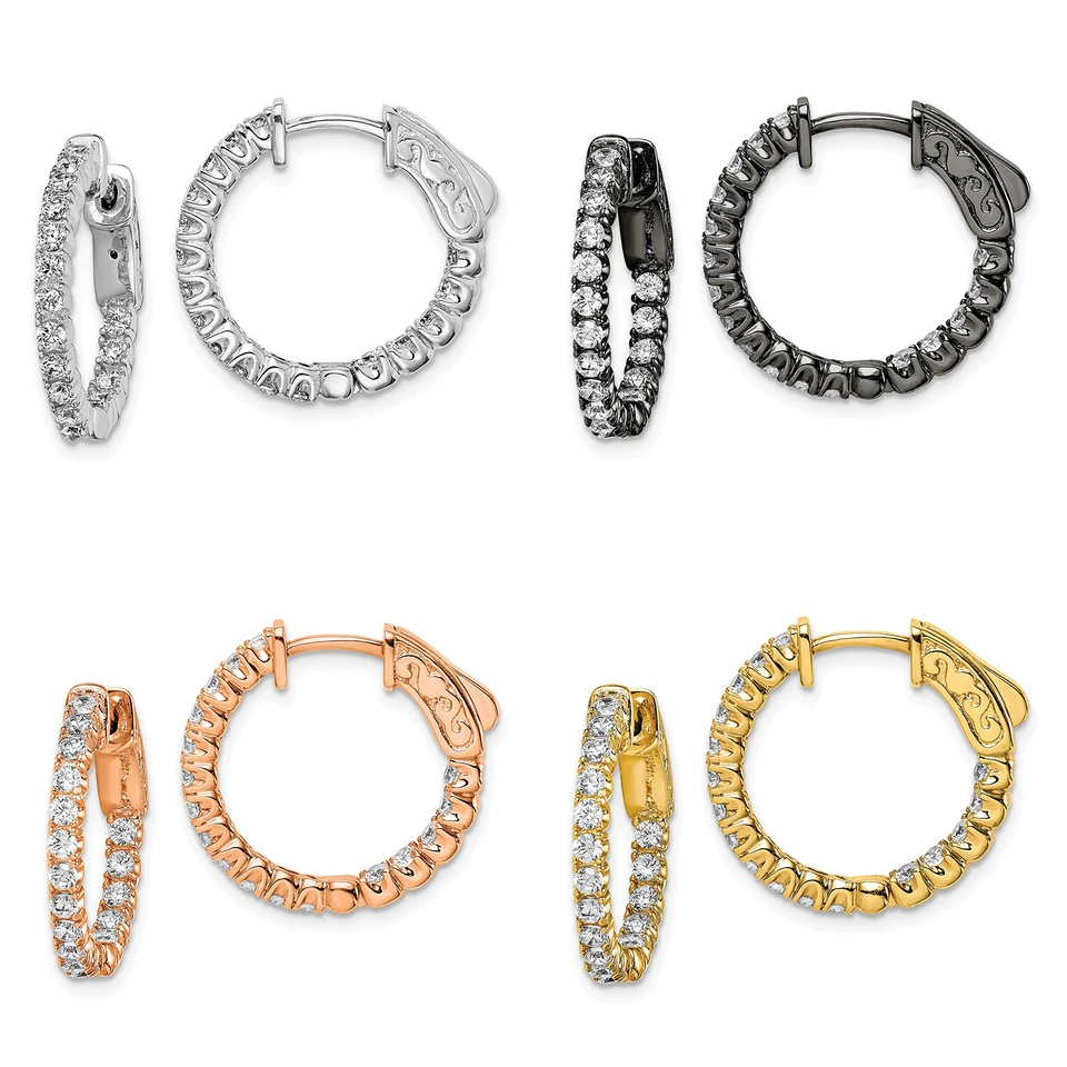 Argento Sterling 2mm Zircone Cubico 20mm IN & Fuori Rotondo Con Cerchio - Immagine 1 di 1