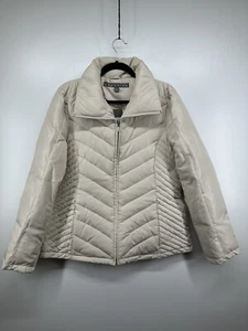 Kenneth Cole Reaction Stone Cream Down Puffer Zippered Quilted JACKET Sz L NEW - Picture 1 of 12