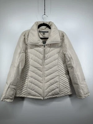 Kenneth Cole Reaction Stone Cream Down Puffer Zippered Quilted JACKET Sz L NEW - Image 1 of 4