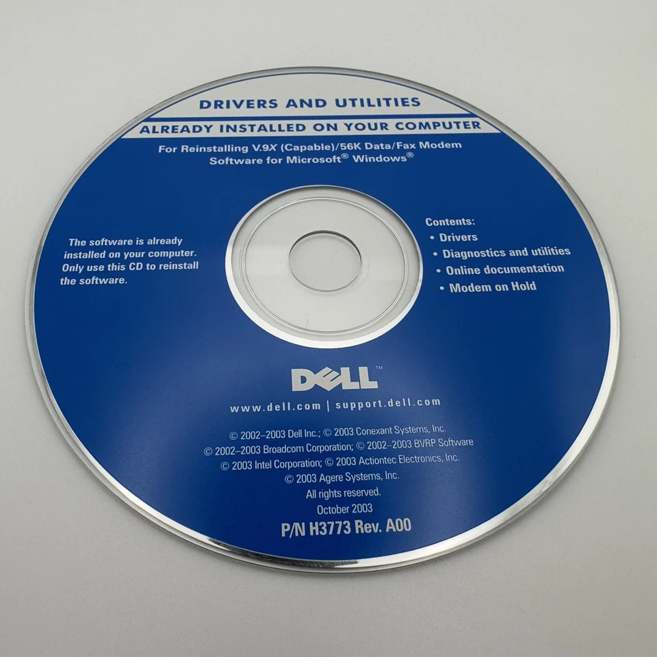 DELL Drivers and Utilities for Reinstalling V9X Capable 56K PN H3773 A02  - Image 1 of 2