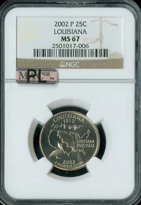 2002 P LOUISIANA QUARTER NGC MS67 MAC PL 2ND FINEST GRADE . - Image 1 of 4