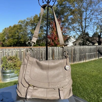 The Sak Pebbled Leather Crossbody Foldover Handbag Taupe With Gold Tone Hardware - Image 1 of 4