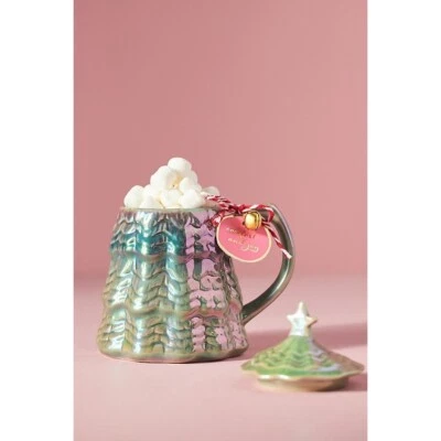 Nueva taza con tapa Anthropologie Green Merry Tree Foto 1 de 4