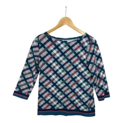 Camiseta Talbots Para Mujer Pima Bateau Cuello Diamante Cuadros Talla Mediana Pequeña Azul Foto 1 de 4