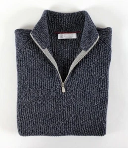 Brunello Cucinelli 100% Cashmere 1/2 Zip Sweater - Blue - L - $3495 Retail - Picture 1 of 19