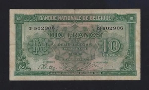 BELGIUM 10 FRANCS 1943 P-122 fine - Picture 1 of 2
