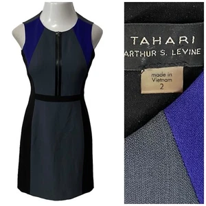 Tahari Dress Womens Size 2 Colorblock Blue Gray Work Office Career Professional - Picture 1 of 13