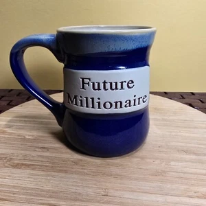 Tumbleweed Pottery Mug Future Millionaire Blue & Tan Holds up to 22 Ounces - Picture 1 of 7