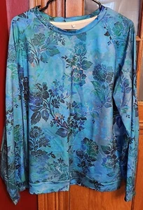 Women's Blue Round Neck Long Sleeve Jacquard Lined Shirt - Size XXL - Picture 1 of 2
