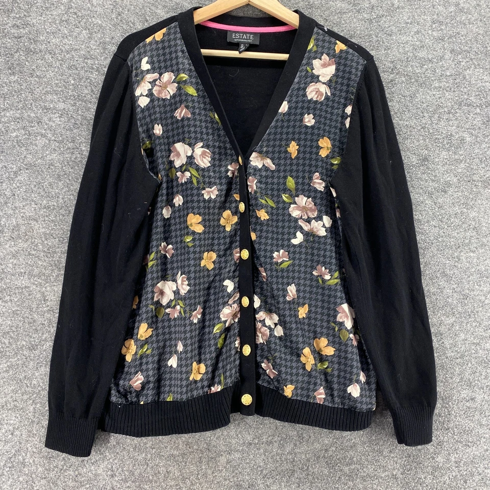 Cárdigan Isaac Mizrahi Mujer L Grande Negro Floral Cuello en V Tejido Manga Larga Botón Foto 1 de 4