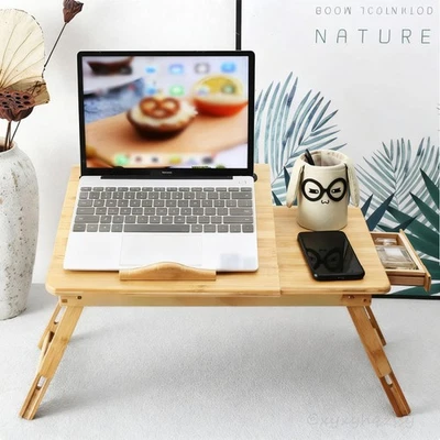 Laptop table lapdesks laptop stand with drawer notebook table bamboo wood - Image 1 of 4