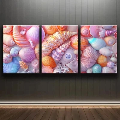 3pcs Colorful Seashell Collection Wall Art Canvas Framed 50x70cm - Image 1 of 2