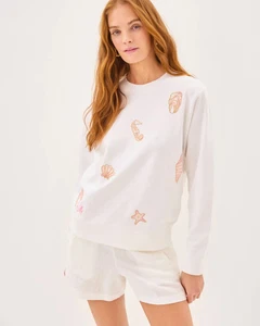 NEU Lilly Pulitzer BALLAD Sweatshirt Cool wie Shell Resort weiß Strand Large 128 $ - Bild 1 von 4