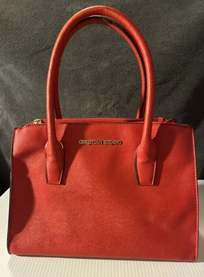 Christian Siriano Red Faux Leather Handbag Satchel Bag Purse - Image 1 of 4
