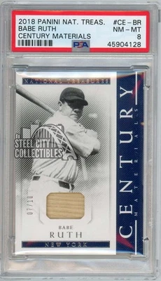 Babe Ruth 2018 National Treasures Century Materials Bat Card #CE-BR 7/10 PSA 8 - Image 1 of 2