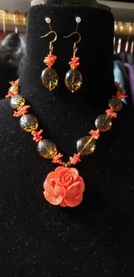 JBTB Leopard Rose & Coral  9" Choker Necklace & 2" Earring Set, Red & Gold - Image 1 of 4