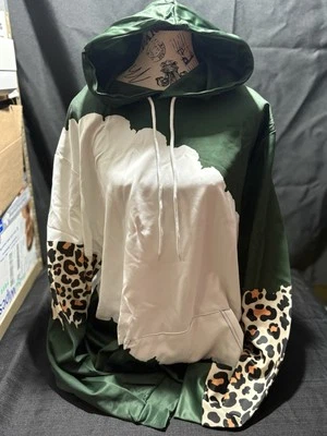 Mujer Sudadera con Capucha Estampado Leopardo Verde/Blanco Talla X-Grande Foto 1 de 4