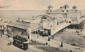 Southsea South Parade and Pier with a Tram 1918 HMS Vernon postal - Imagen 1 de 2
