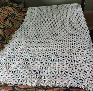 Vintage Ecru Crochet Tablecloth , Coverlet or Throw 56” x  81” - Picture 1 of 3