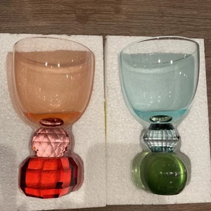 Anthropologie Gemmie Wine Glasses, Set of 2 Pink & Sky *NIB* See Pictures ๐ - Picture 1 of 9