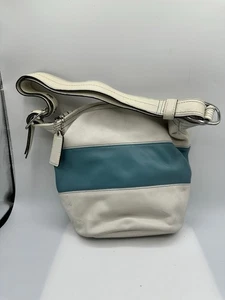 Coach weiß & blau Leder Bucket Schulter wandelbare Crossbody F13357 - Bild 1 von 11
